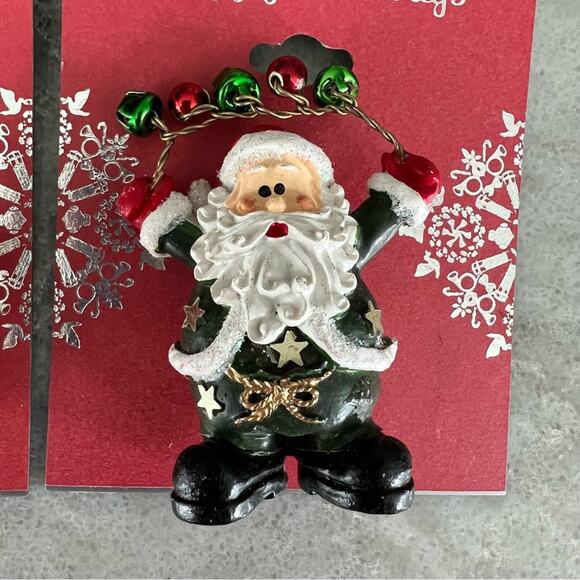 Set of 2 Santa Claus Christmas Brooch Pins Jingle Bell Holiday Jewelry NWT - Picture 4 of 4